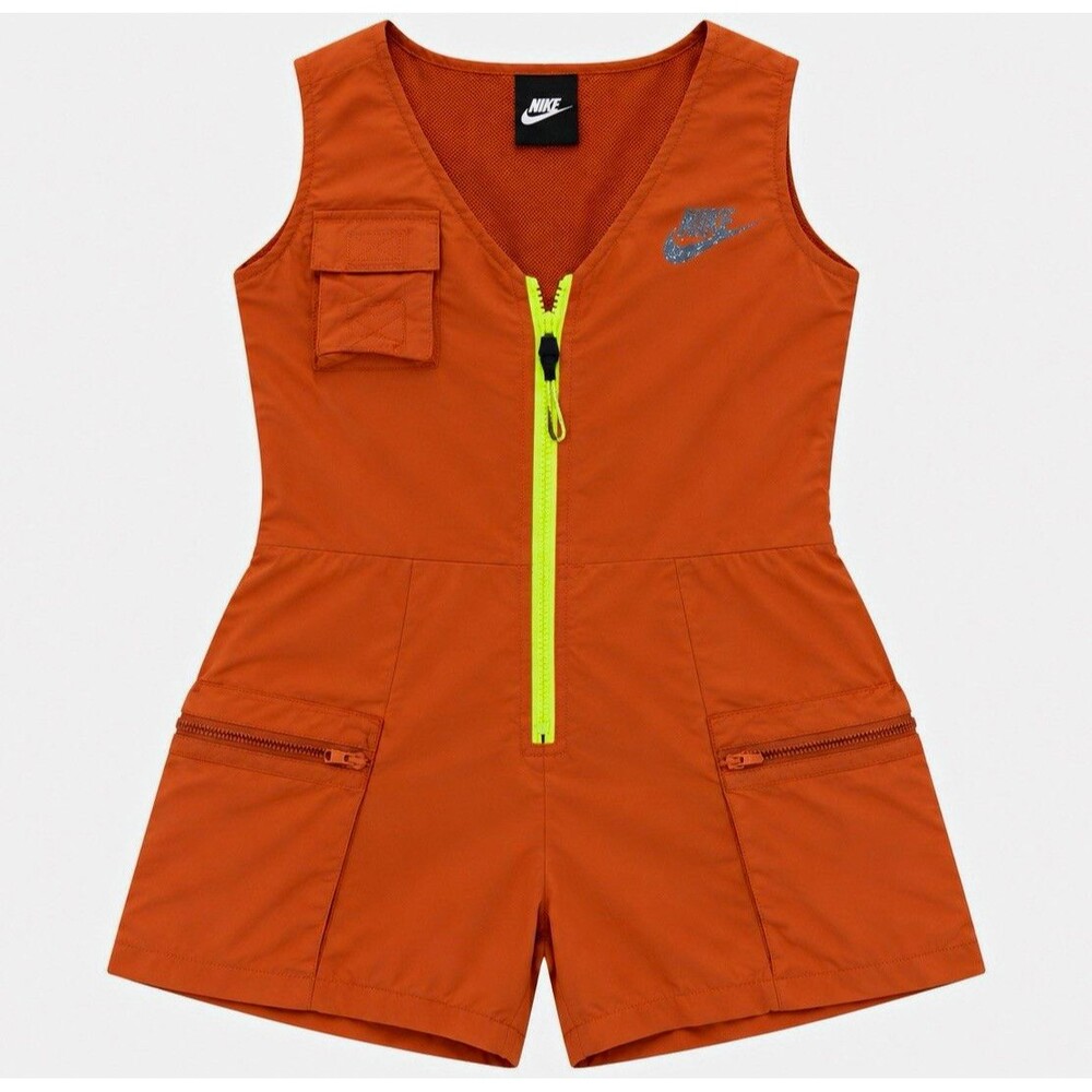 Nike Women's Orange Solid Sleeveless V-Neck Zip-Front Romper Size M